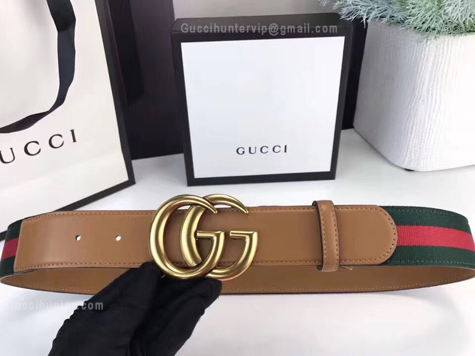 Gucci Web Belt With Double G Buckle Green And Red 40mm